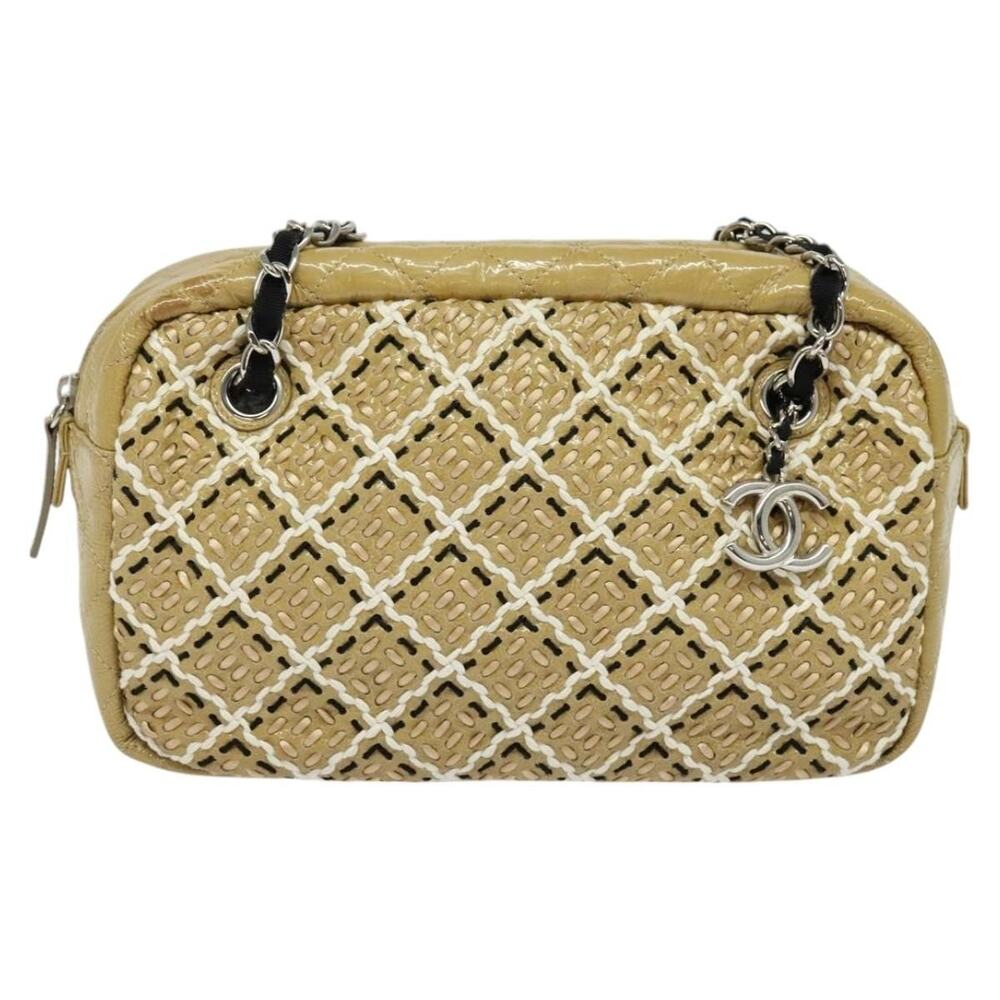 Chanel Enamel Chain Shoulder Bag Beige
